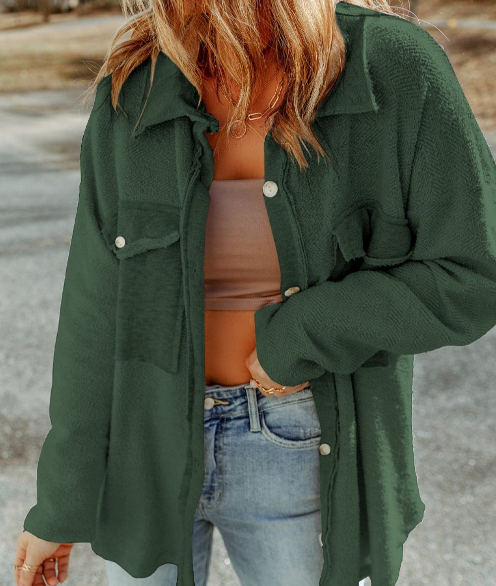 Contrast Hem Relaxed Shacket (Green) - SALE