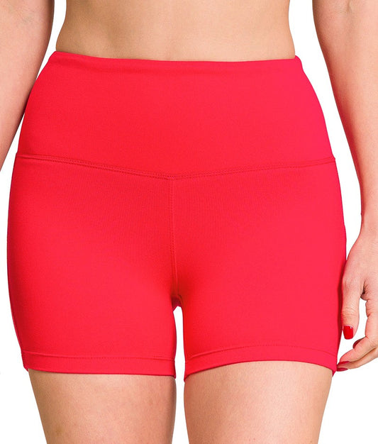 Wide Waistband Biker Shorts (Red)