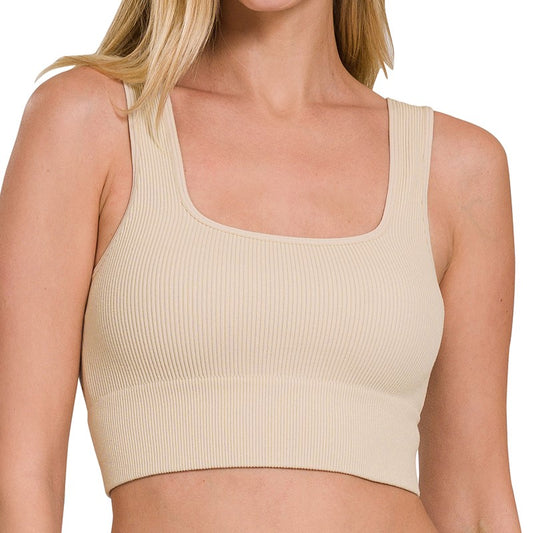 Ribbed Cropped Tank Top (Sand)