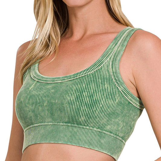 Ribbed Crop Tank Top (Dark Green)