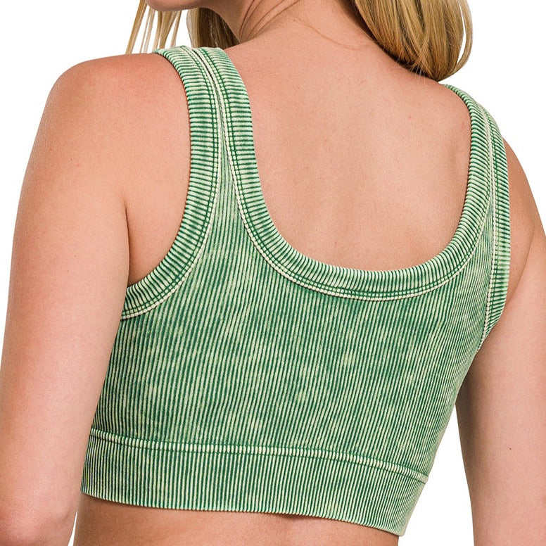 Ribbed Crop Tank Top (Dark Green)