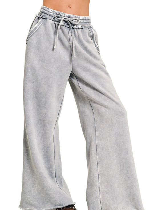 Acid Wash Wide Leg Sweatpants (Slate)