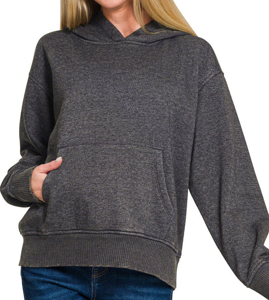 Fleece Acid Wash Hoodie Sweatshirt