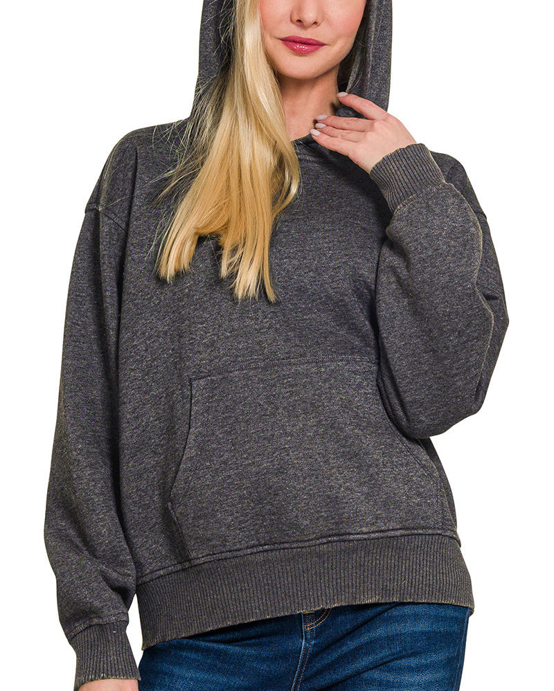 Fleece Acid Wash Hoodie Sweatshirt
