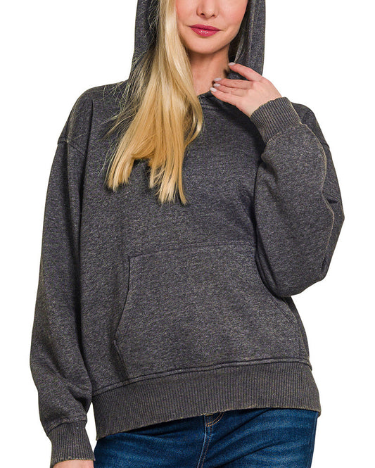 Fleece Acid Wash Hoodie Sweatshirt