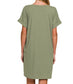 Rolled Short Sleeve Pocket Dress (Olive)