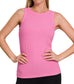 Ribbed Round Neck Tank Top (Pink)