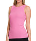 Ribbed Round Neck Tank Top (Pink)