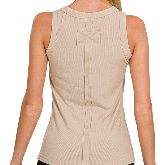 Ribbed Round Neck Tank Top (Sand)