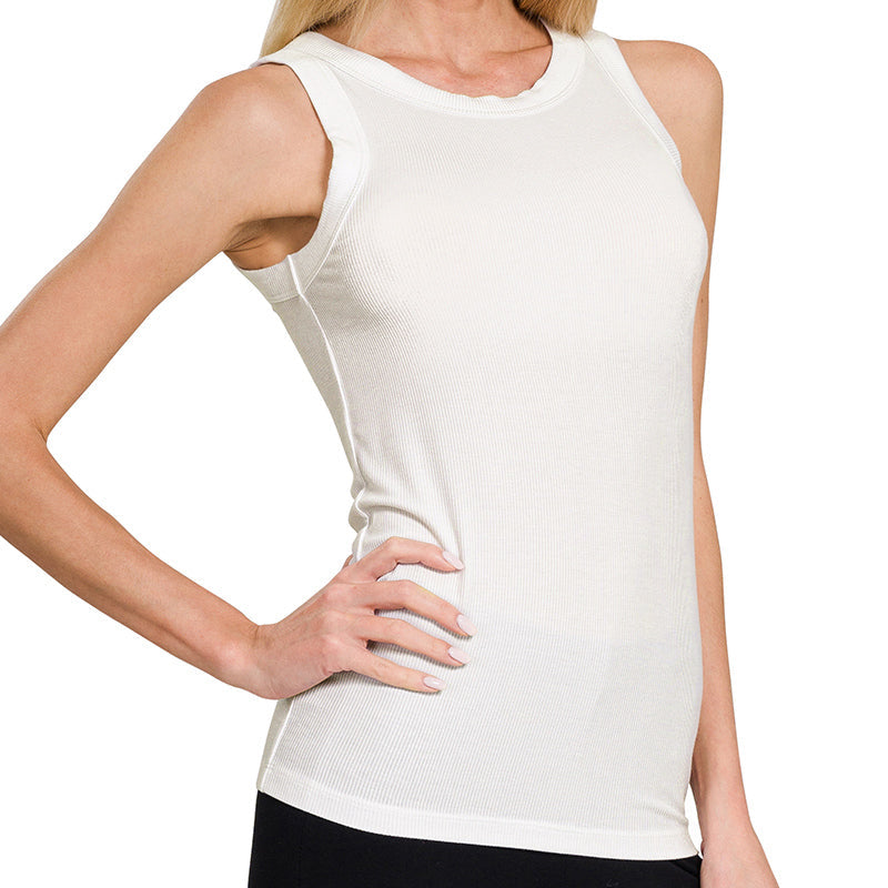 Ribbed Round Neck Tank Top (White)
