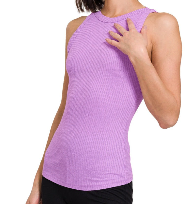 Ribbed Narrow Strap Tank Top (Lavender) - SALE