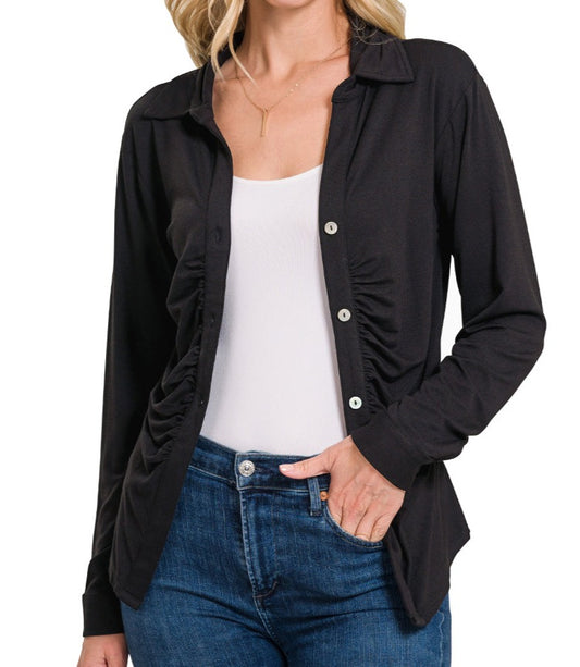 Ruched Button Front Top
