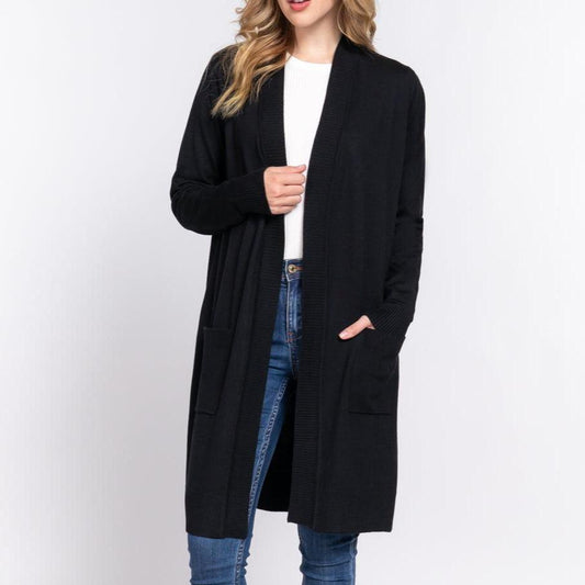 Open Tunic Long Cardigan (Black)