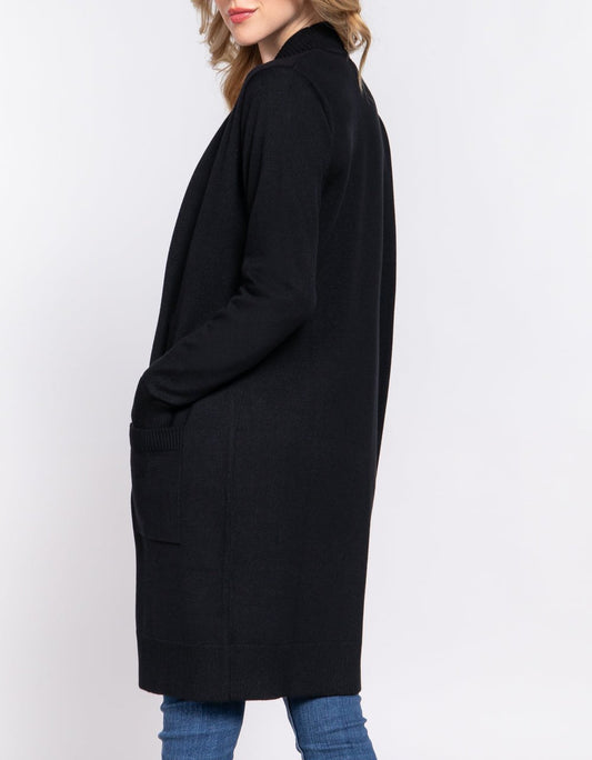 Open Tunic Long Cardigan (Black)