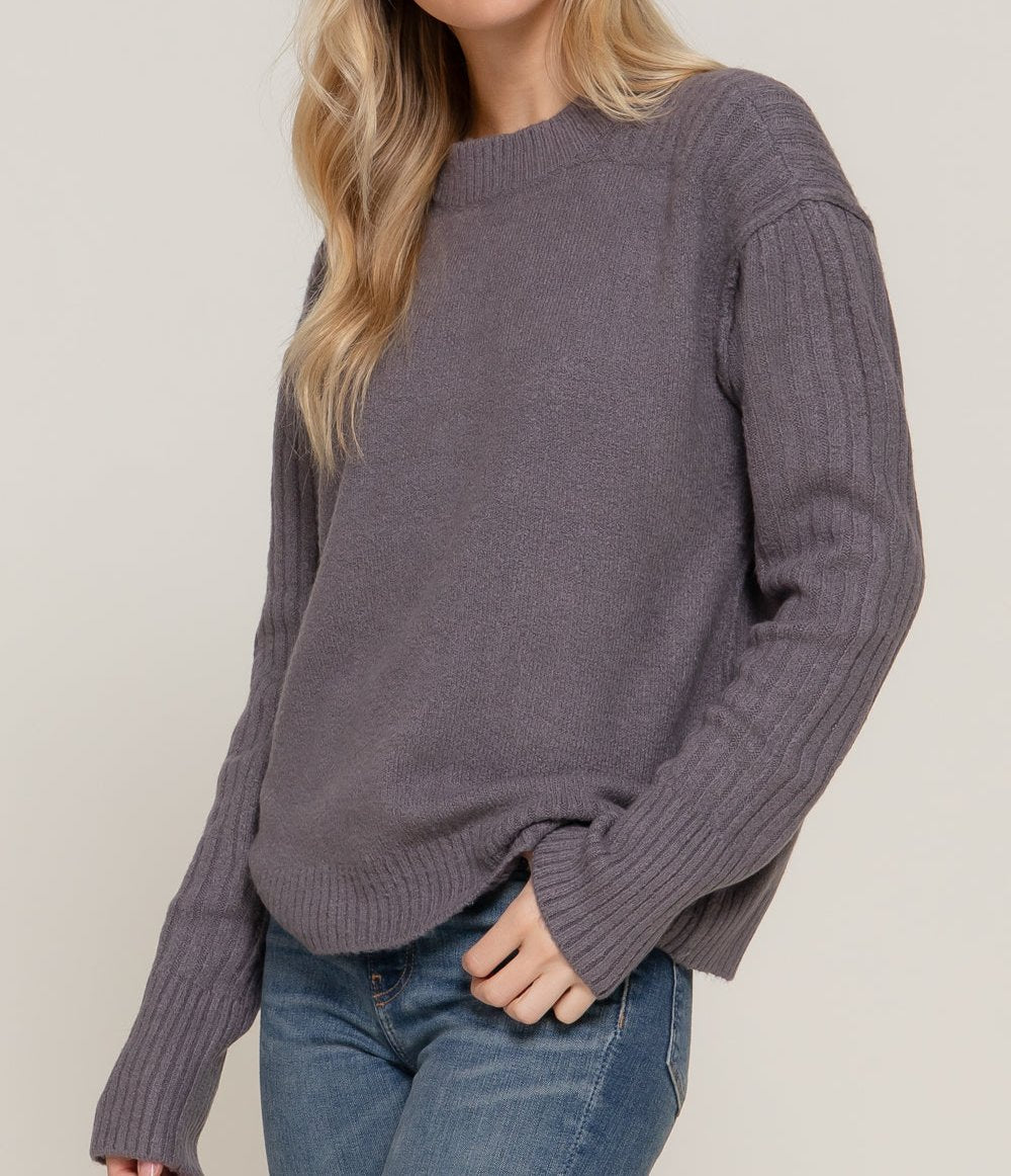 Aubrey Raised Seam Sweater (Violet Grey)