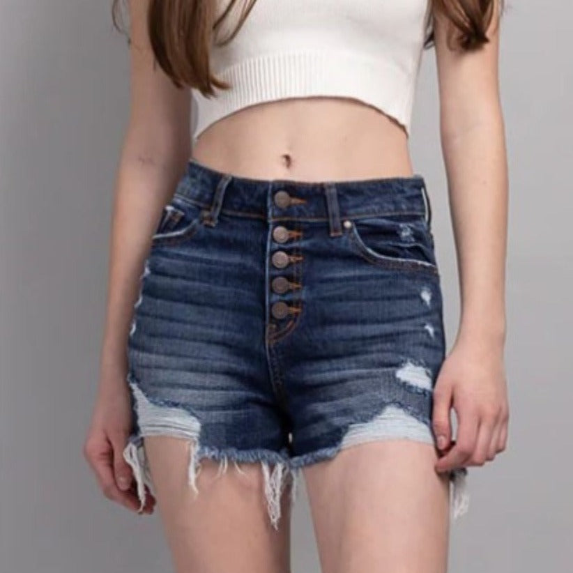 High Rise Button Down Shorts (Dark)