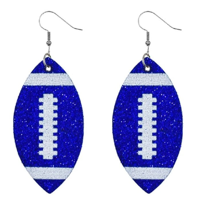 Wooded Football Earrings (Glitter Blue)
