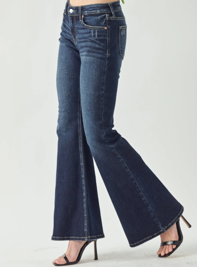 Paige Mid Rise Flare Jeans (Dark)