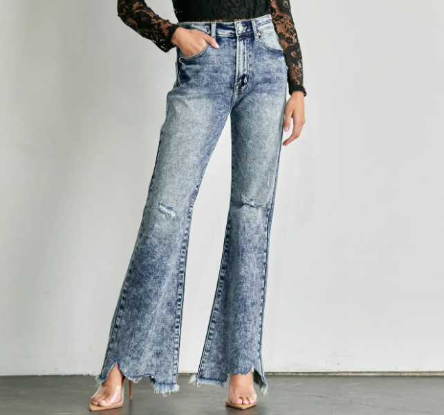 High Rise Stone Wash Flare Jeans