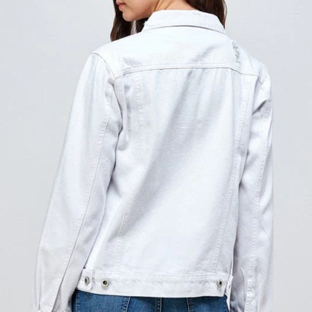 Distressed White Denim Jacket - SALE