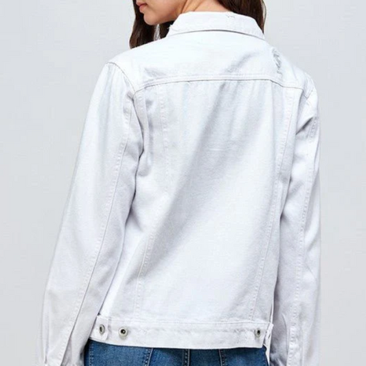 Distressed White Denim Jacket - SALE