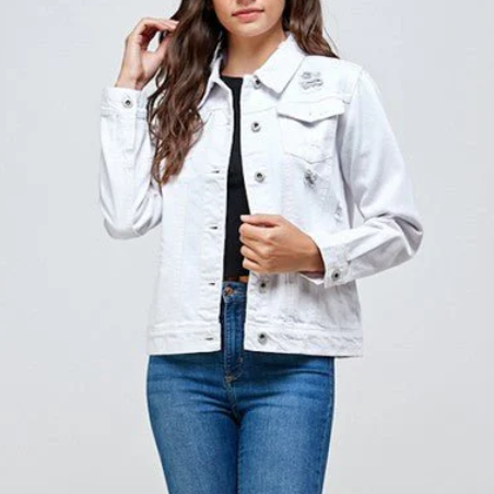 Distressed White Denim Jacket - SALE