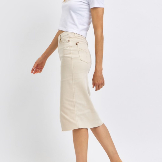 Judy Blue Split-Front Denim Skirt (Beige)