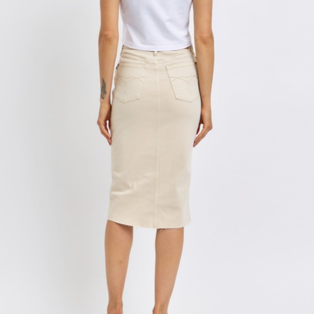 Judy Blue Split-Front Denim Skirt (Beige)