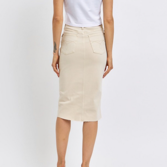 Judy Blue Split-Front Denim Skirt (Beige) - SALE