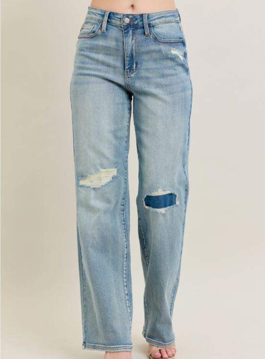 Judy Blue Knee Patch Straight Leg Jeans