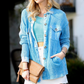 Waffle Button Up Shacket (Sky Blue)