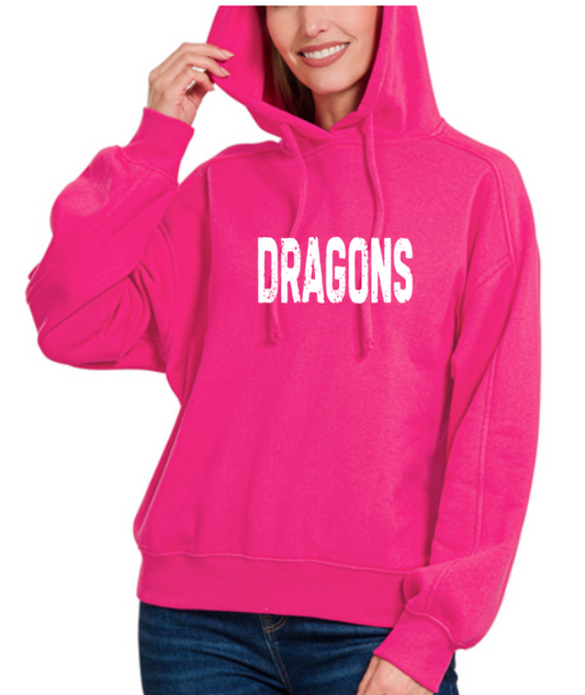 Puff Dragons Fleece Hoodie Sweatshirt (Pink/White)