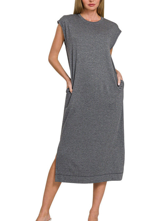 Sleeveless Pocket Midi Dress (Black)