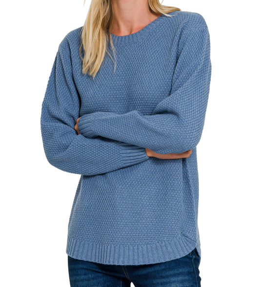 Waverly Waffle Knit Sweater (Blue)