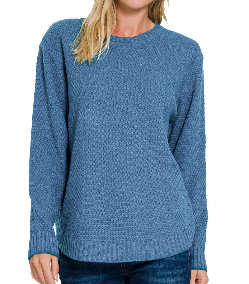 Waverly Waffle Knit Sweater (Blue)