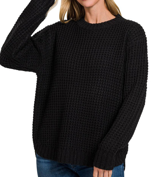 Hi-Low Waffle Sweater (Black)