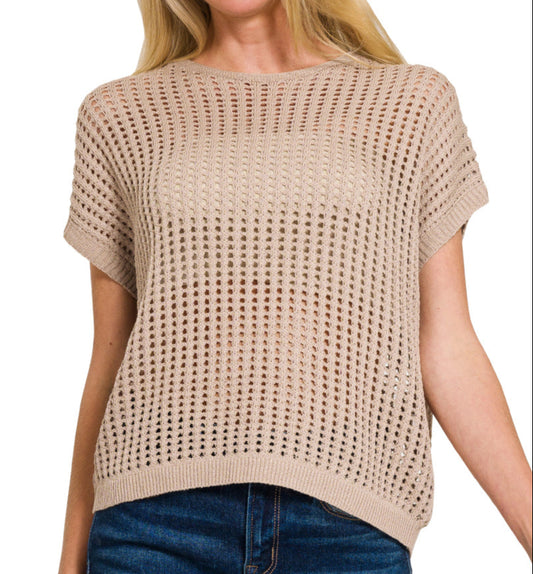 Crochet Knit Sheer Top (Mocha)