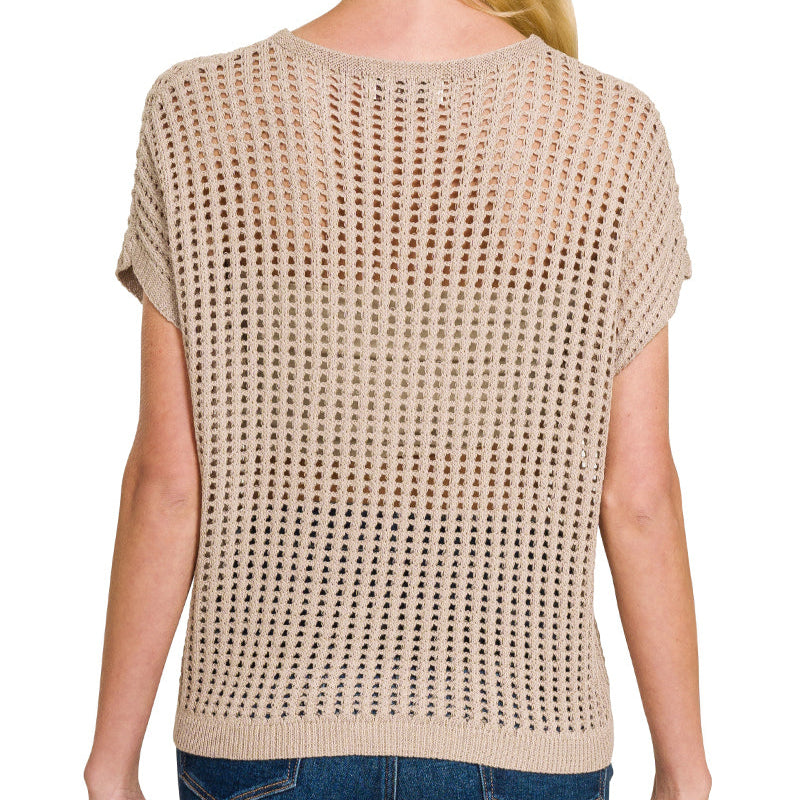 Crochet Knit Sheer Top (Mocha)