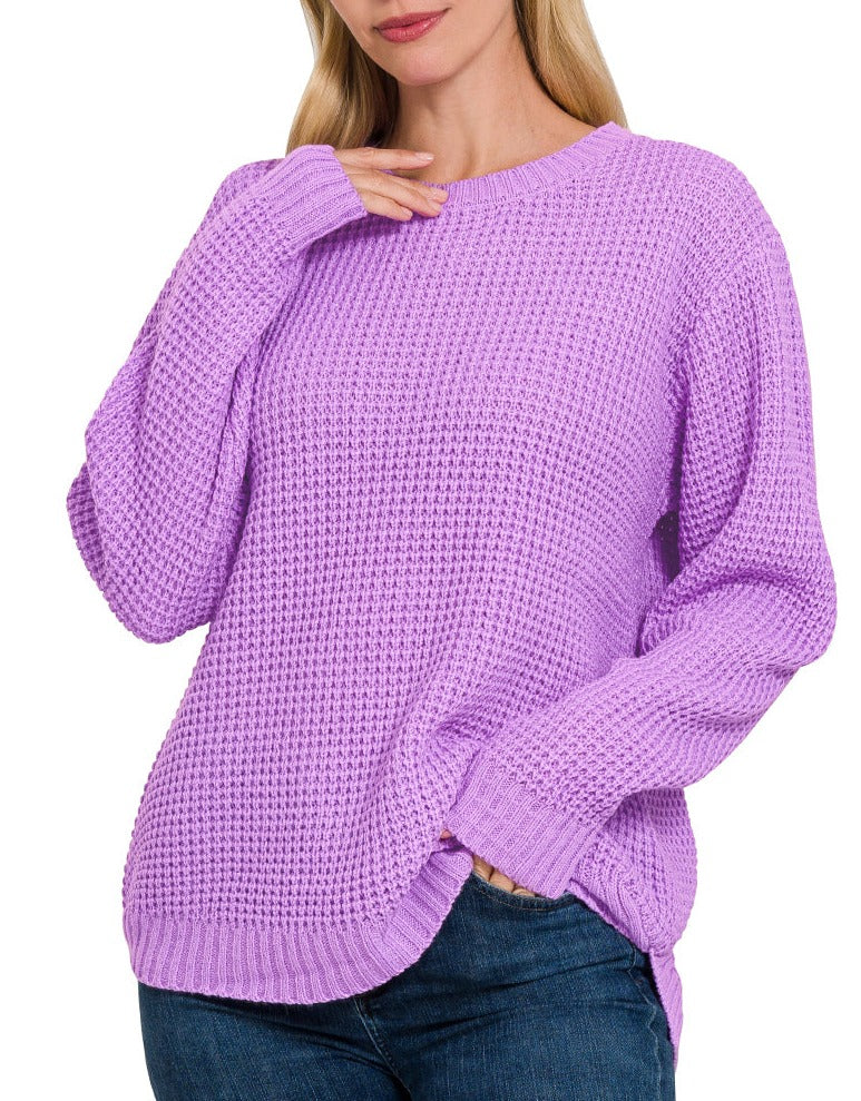 Hi-Low Waffle Knit Sweater (Purple) - SALE