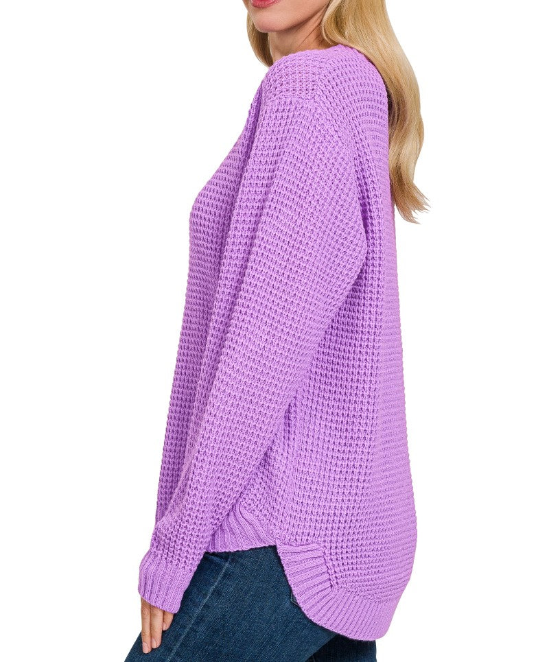 Hi-Low Waffle Knit Sweater (Purple) - SALE