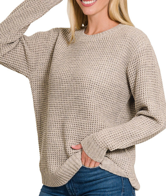 Hi-Low Waffle Knit Sweater (Mocha)