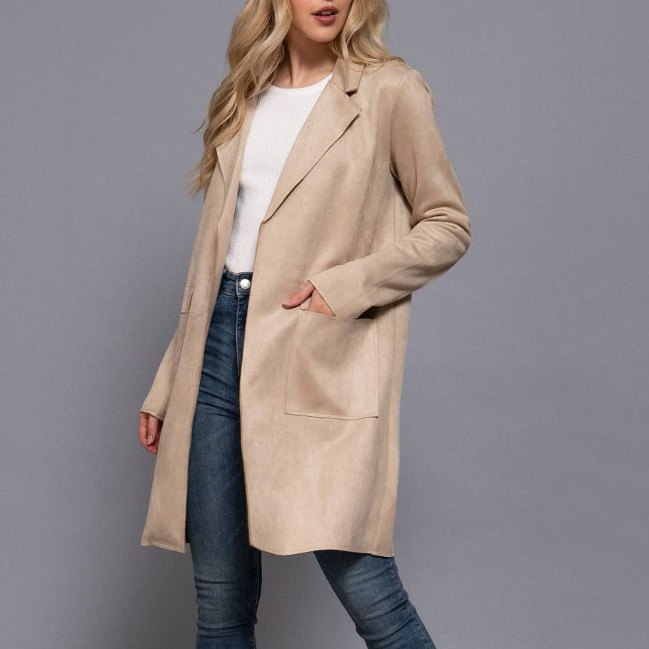 Long Sleeve Vegan Suede Jacket (Taupe)