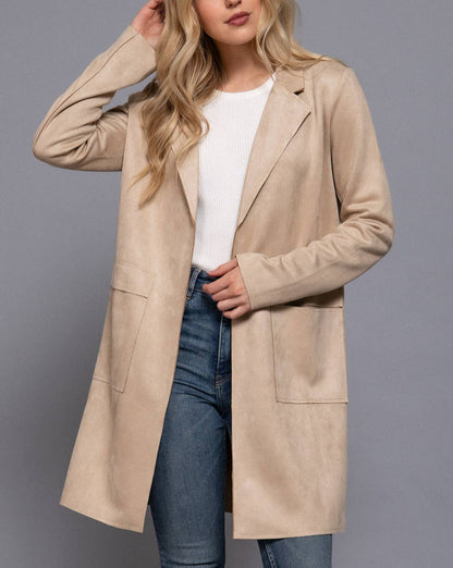 Long Sleeve Vegan Suede Jacket (Taupe)