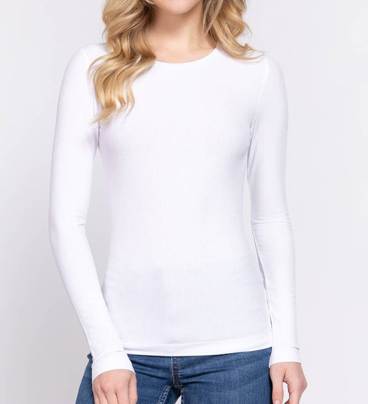 Layer It Long Sleeve Crew Neck Top (White)