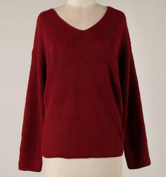 Back Twist Cable Knit Sweater (Red)