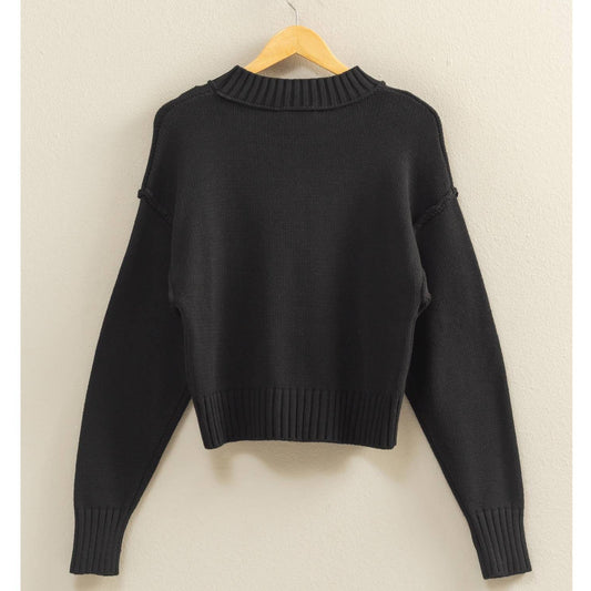 Mock Neck Front Seam Sweater (Black)