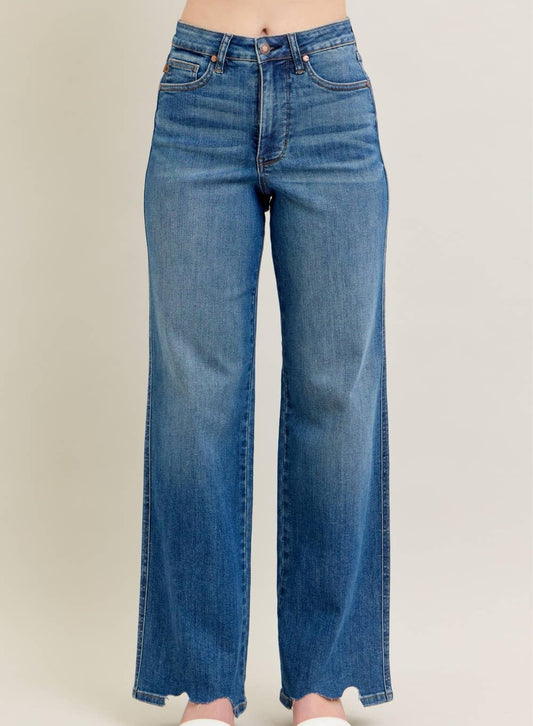 Judy Blue Chew Hem Wide Leg Jeans