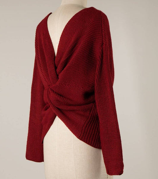 Back Twist Cable Knit Sweater (Red)