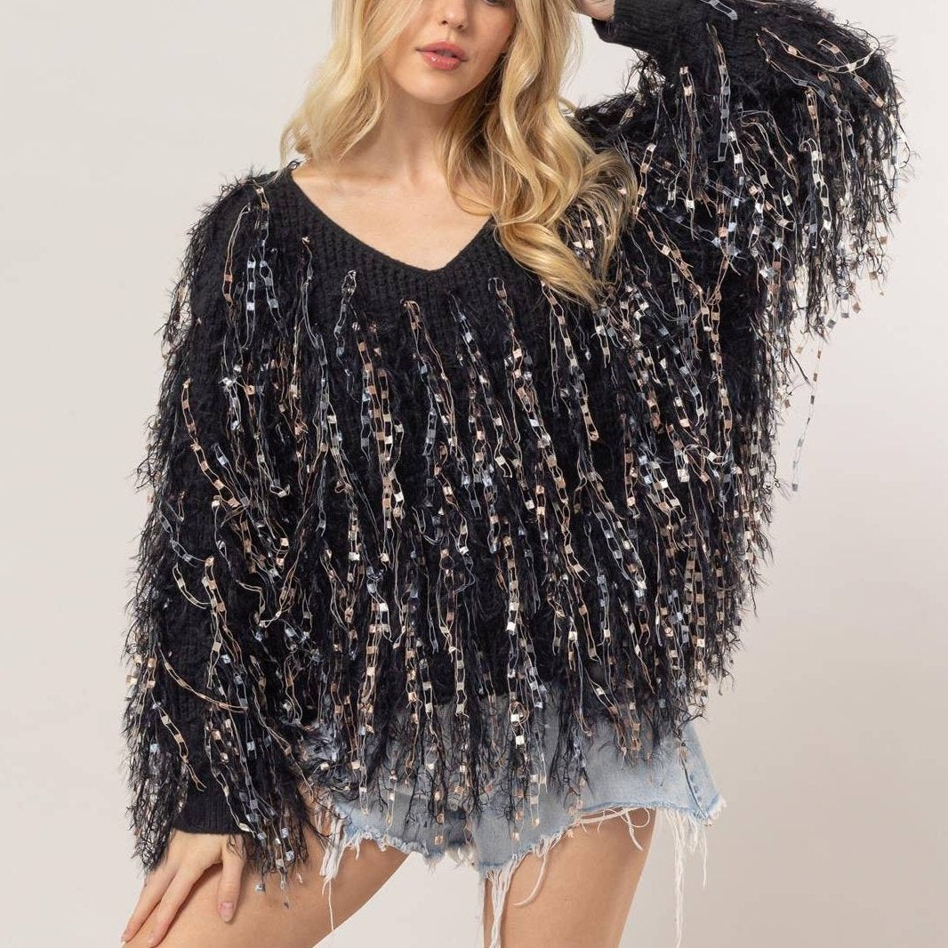 Embellished Fringe Sweater