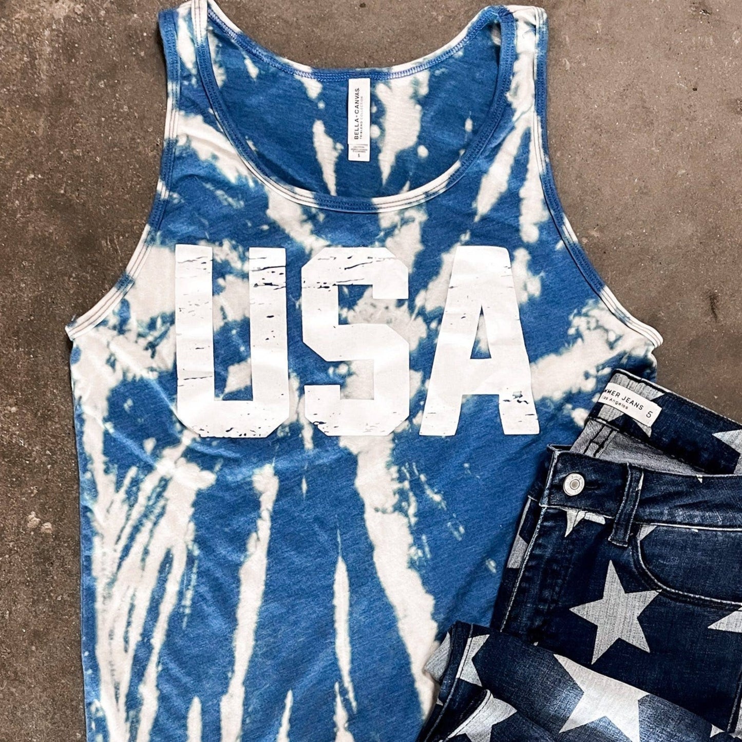 USA Blue Bleached Tank Top  - FINAL SALE